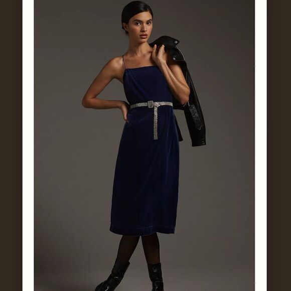 Anthropologie Dresses & Skirts - NWT Anthropologie Velvet Slip Midi Dress Blue Size 12
